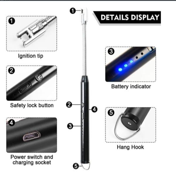 Black Metal Portable Windproof USB Rechargeable Electric Lighter