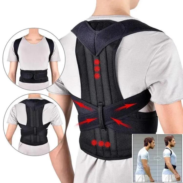 Back Support Adjustable Brace Black Posture Corrector Belt for Men & Women