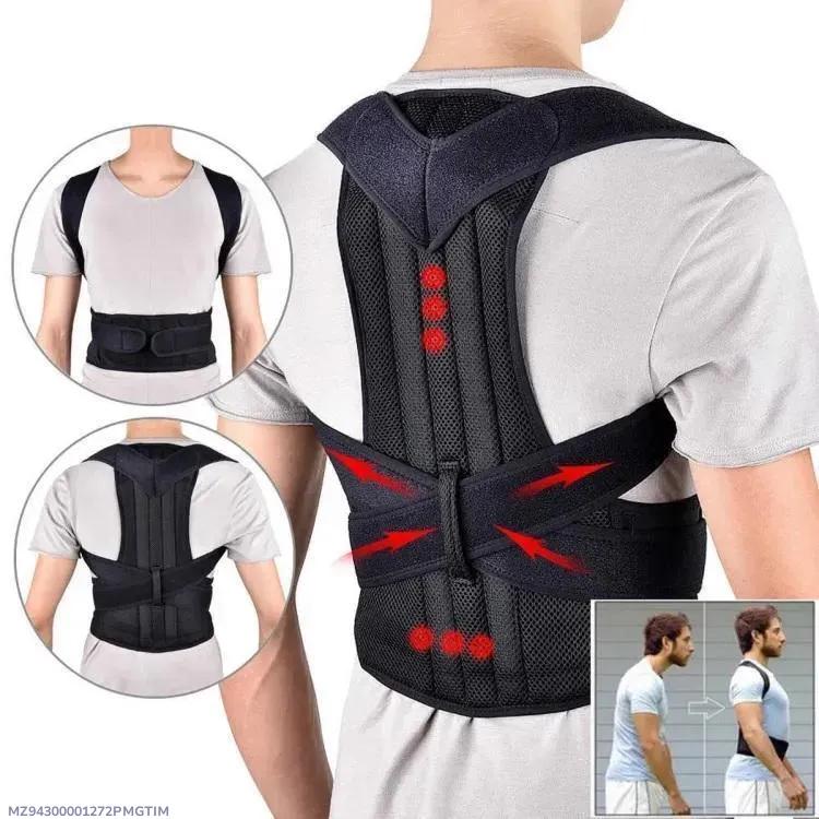 Back Support Adjustable Brace Black Posture Corrector Belt for Men & Women